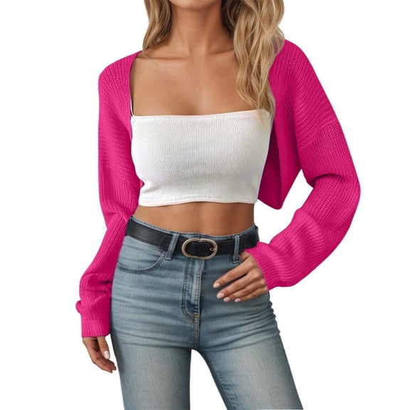 Women's Cardigan Shawl Long Sleeve Knitted Short Top Open Front Wrap Cardigan,RD2,XL