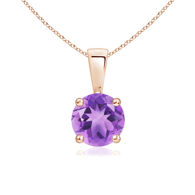 Angara Collier en Améthyste Naturelle - Pendentif Solitaire Rond en Or Rose 14K avec Broches pour Femmes