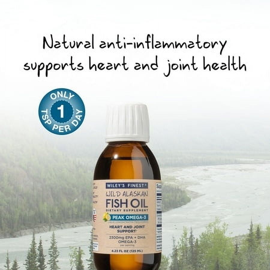 Wiley’s Finest Wild Alaskan Fish Oil Peak Omega-3 Liquid Supplement - 2300mg EPA and DHA Omega-3s - Lemon Flavor - 4.23 Oz (25 Servings)