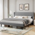 thumbnail image 3 of FULL Bed Frame with Headboard, Upholstered Bed Frame with Wood Slats, Sturdy Support Feet, No Box Spring Needed, Easy Assembly, Light Gray, 3 of 8