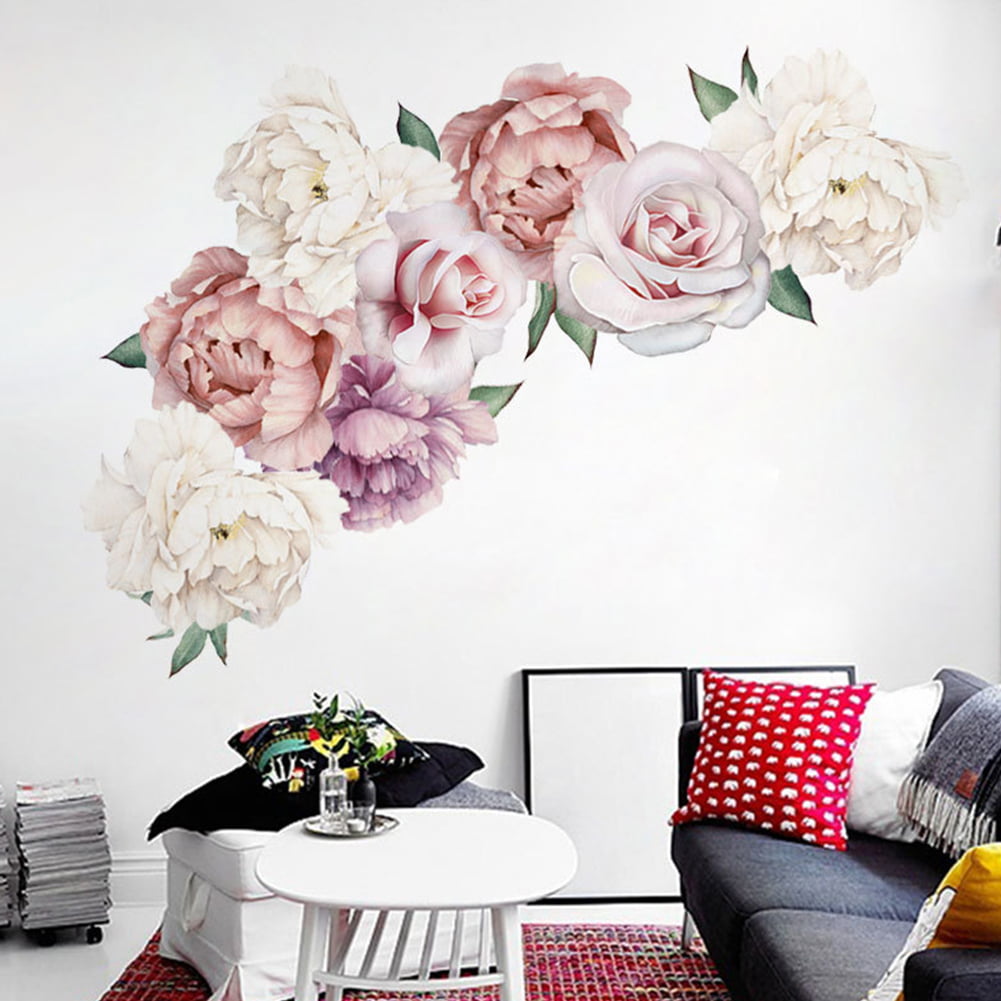 Purple Pink White Peony Violet Blossom Vinyl Stickers for Bedroom Living Room DIY Wall Art Mural Decor Removable Peony Rose Home Kitchen Nursery Decoration… Peony Flowers and Birds Wall Decals