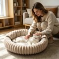 thumbnail image 3 of CSStudio Cozy Hooded Round Pet Bed, Soft Semi-Enclosed Cat Dog Bed, Double Sided Warm Calming Nest Bed for Small Medium Dogs & Cats, Anti- Winter Sleeping Cushion, 3 of 5