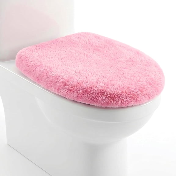 AUQ Pink Toilet Seat Cover Soft Plush Toilet Lid Cover Machine Washable Seat Covers for Bathroom Fits Most Round Elongated and Oblong Lids,Easy Installation& Cleaning