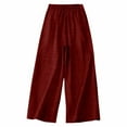 thumbnail image 4 of Olyvenn Linen Pants for Women Loose High Waisted Palazzo Pants Belted Wide Leg Trousers with Pockets Summer Beach Trousers Wine XXL, 4 of 7