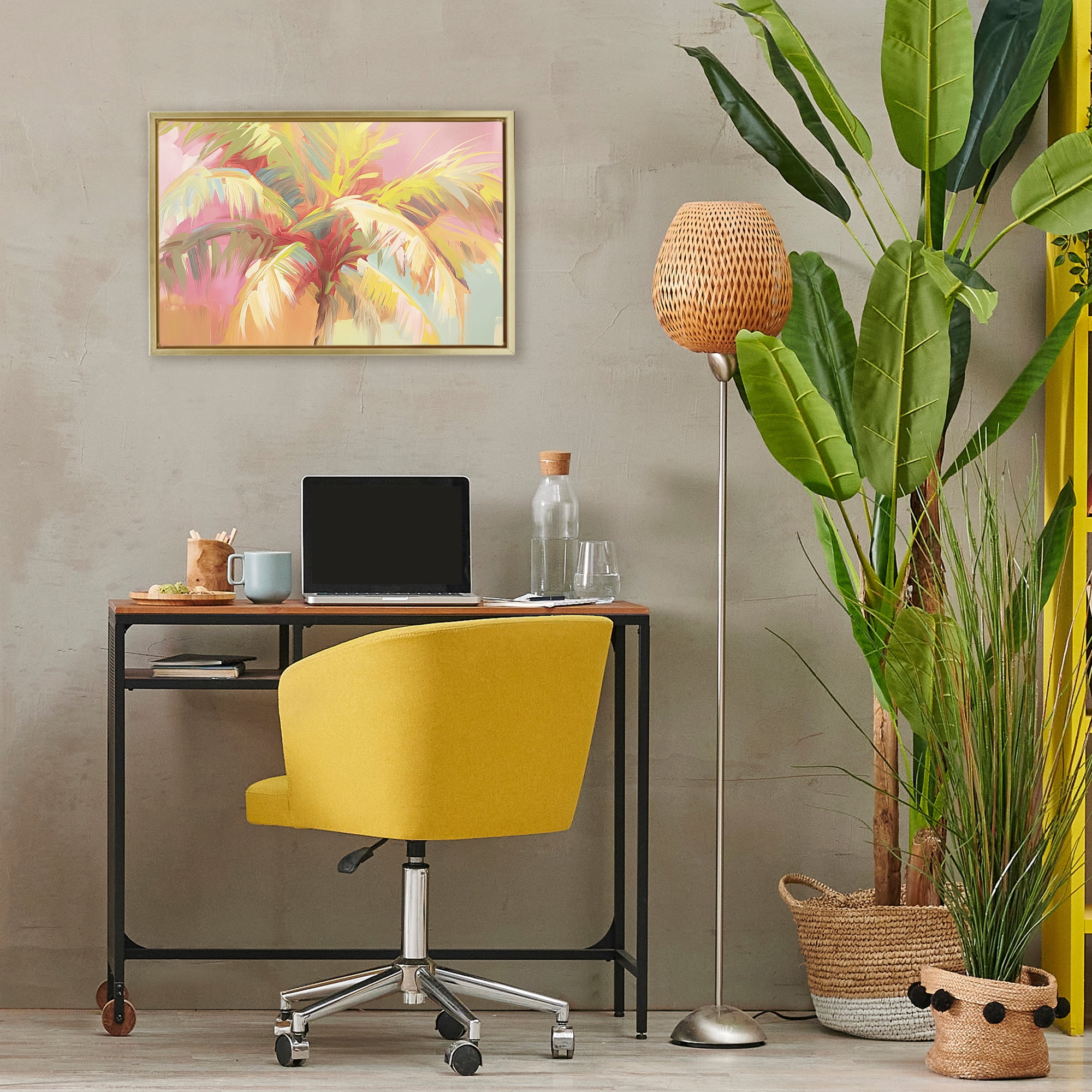 Stupell Industries Warm Palm Leaf Impressions Gold Framed Floater Canvas Wall Art, design by Jacky Ngan