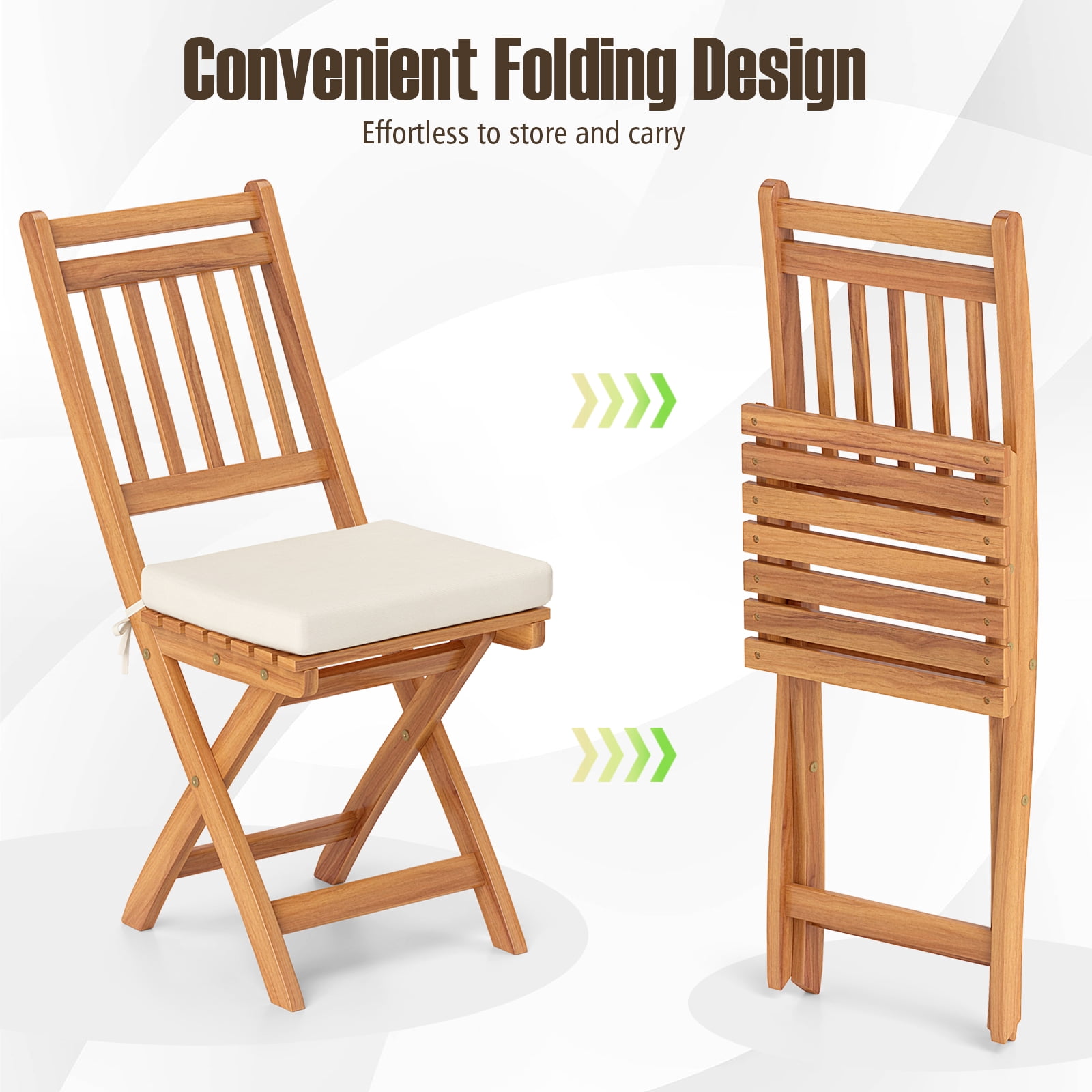 Gymax Folding Patio Chairs Set of 2 w/ Slatted Backrests & Soft Seat Cushions
