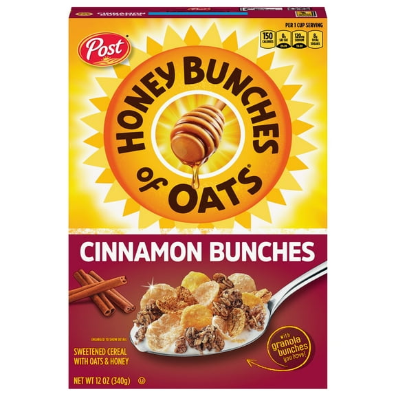 Pack of 2 Post Honey Bunches of Oats Cinnamon Bunches Cereal, 12 oz (Package May Vary)