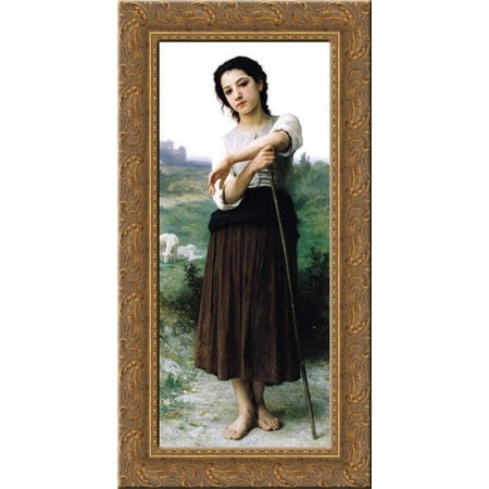 UPC 643676000037 product image for Young Shepherdess Standing 15x24 Gold Ornate Wood Framed Canvas Art by Bouguerea | upcitemdb.com