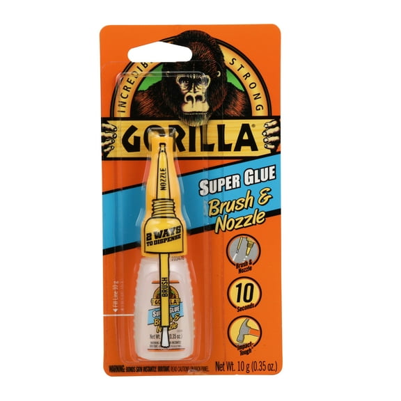 Gorilla Clear Super Glue Brush and Nozzle, 10 Gram Bottle, New