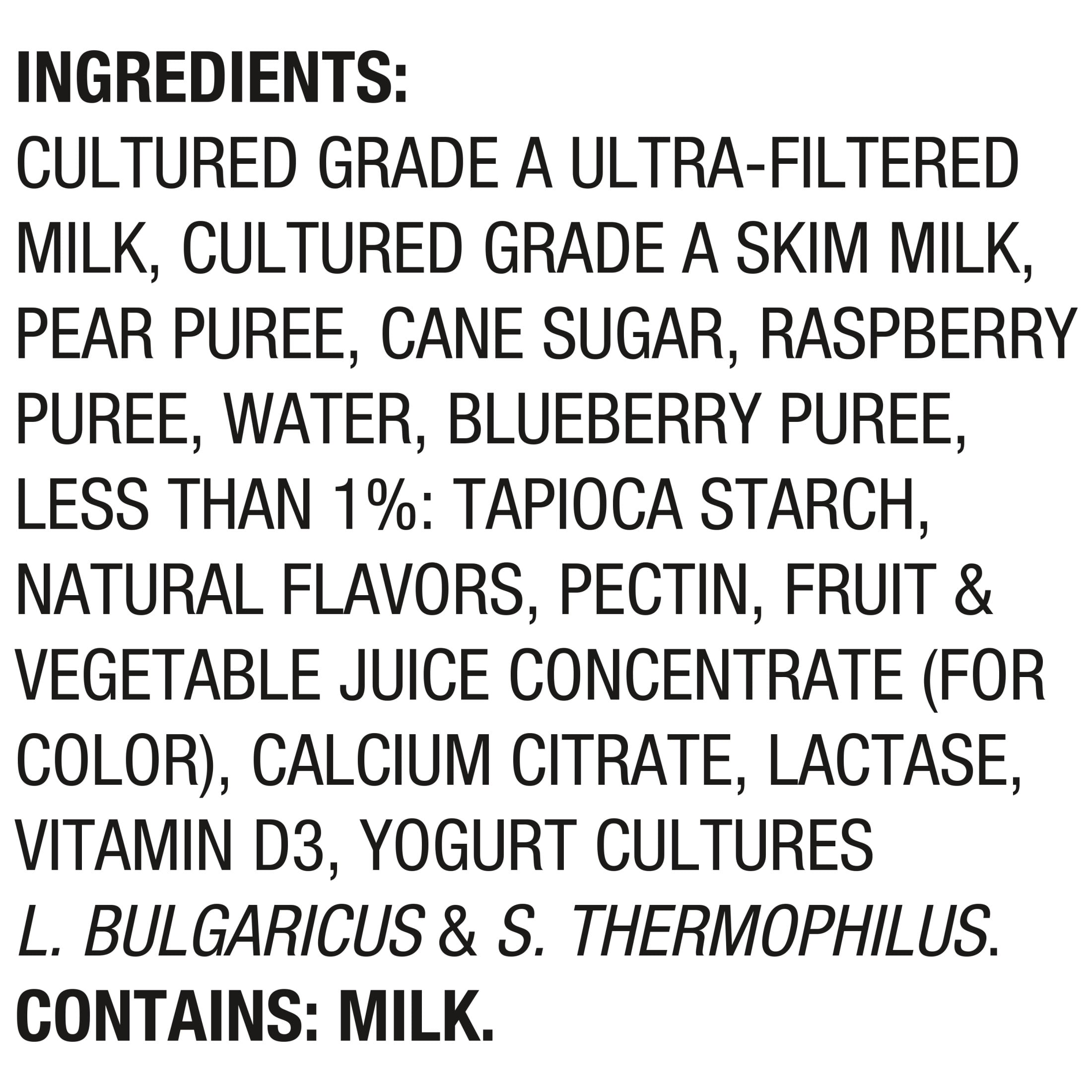 Too Good & Co. Pear Berry Yogurt-Cultured Ultra-Filtered Milk Pouches, Kids Snacks, 3.5 oz, 4 Count​