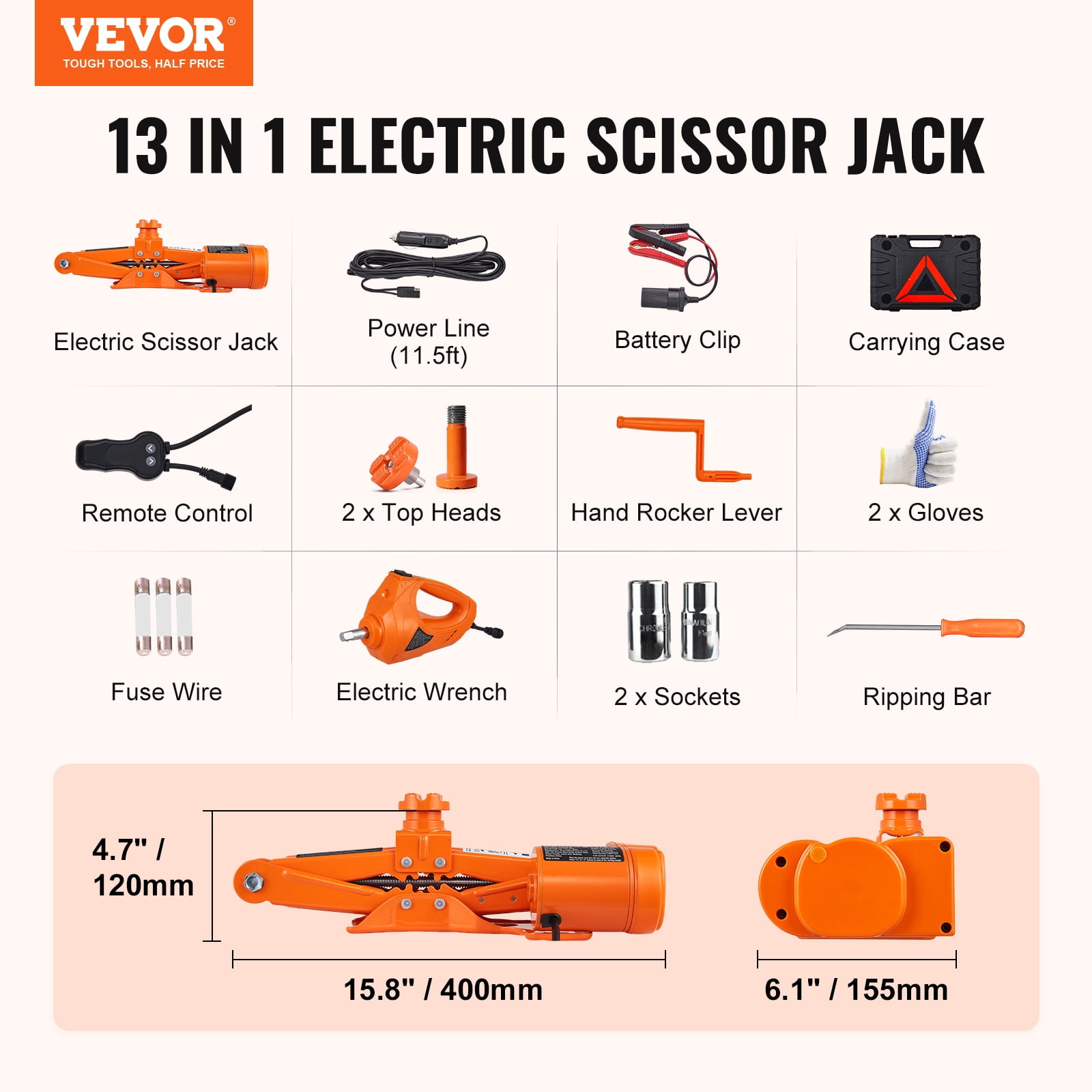 VEVOR Electric Car Jack 3 Ton 12V Electric Scissor Jack with Impact Wrench Car Repair Tool for SUV Sedans