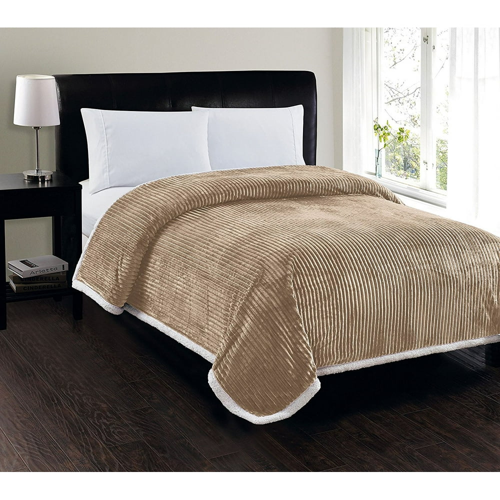 Soft Plush Reversible Corduroy / Sherpa Lined Oversized Bed Blanket for