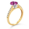 thumbnail image 3 of Gem Stone King 10K Yellow and White Gold Pink Created Sapphire and White Lab Grown Diamond Engagement Ring for Women (1.83 Cttw, Oval 8X6MM, Gemstone September Birthstone, Size 7), 3 of 4
