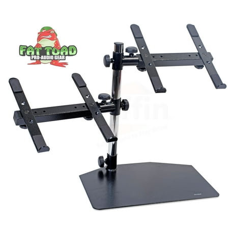 Double Computer Laptop Stand DJ Equipment by Fat Toad 2 Tier PC Table Portable Clamp Rack with Duel Mounts for Studio Mixers, Controllers, Monitors, CD Players, Speakers & Mobile Disc Jockey (Best Compact Studio Monitors 2019)