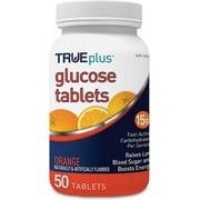 True Plus Glucose Tablets Chewable Orange Flavor 50 Ct | Fast Acting Glucose Tablets for Low Blood Sugar | Sugar Pills | Glucose Revival | Blood Glucose Tablets | Hypoglycemia Snacks | Made in USA