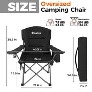 KingCamp Oversized Camping Chairs, Folding Outdoor Chair for Adults, Heavy Duty Padded Folding Lawn Chair, Support 440 lbs for Adults Black