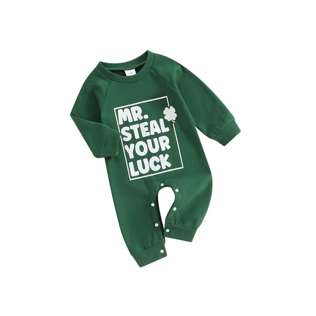 EYIIYE Combinaison à Manches Longues pour Bébé Garçon Mode Col Rond Imprimé Trèfle Combinaison Décontractée pour Nouveau-Né Imprimé Lettre pour Printemps Automne