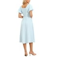 thumbnail image 3 of Puff Sleeve Dress for Women's Square Neck Summer Smocked Wedding A Line Midi Dresses with Pockets XS Blue, 3 of 6