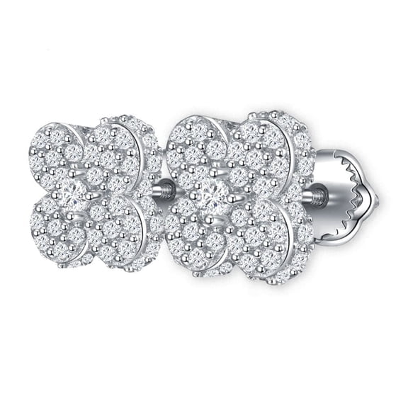 KIJ Four Leaf Clover Moissanite Stud Earrings, Hypoallergenic 14K White Gold Plated 925 Sterling Silver Gra Certified for Men Women
