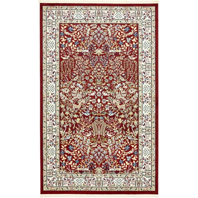 Unique Loom Narenj Textured Hunting Design Rug 5' x 8' Rectangle Burgundy/Tan