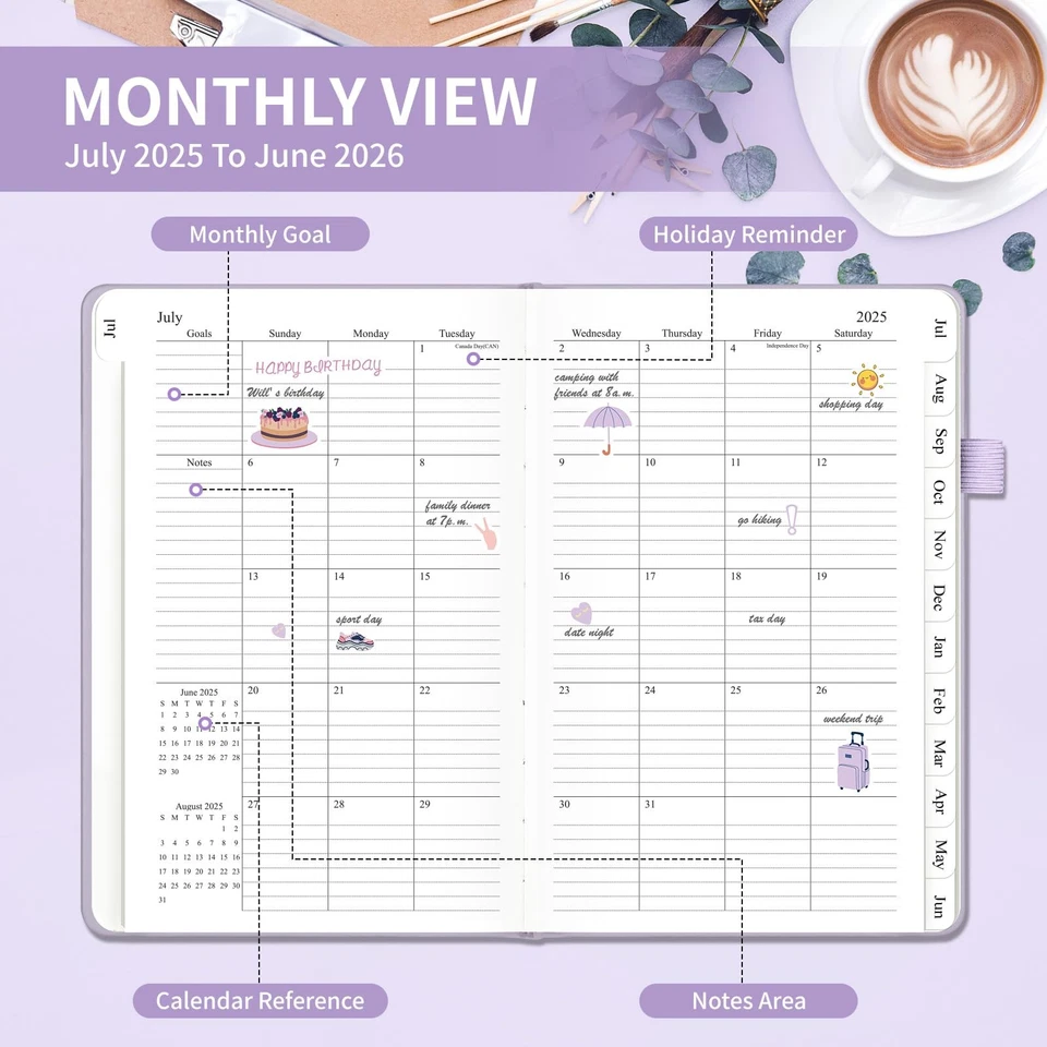 Planner 2025-2026, Weekly And Monthly Planner With Tabs From Jul 2025 - Jun 2...
