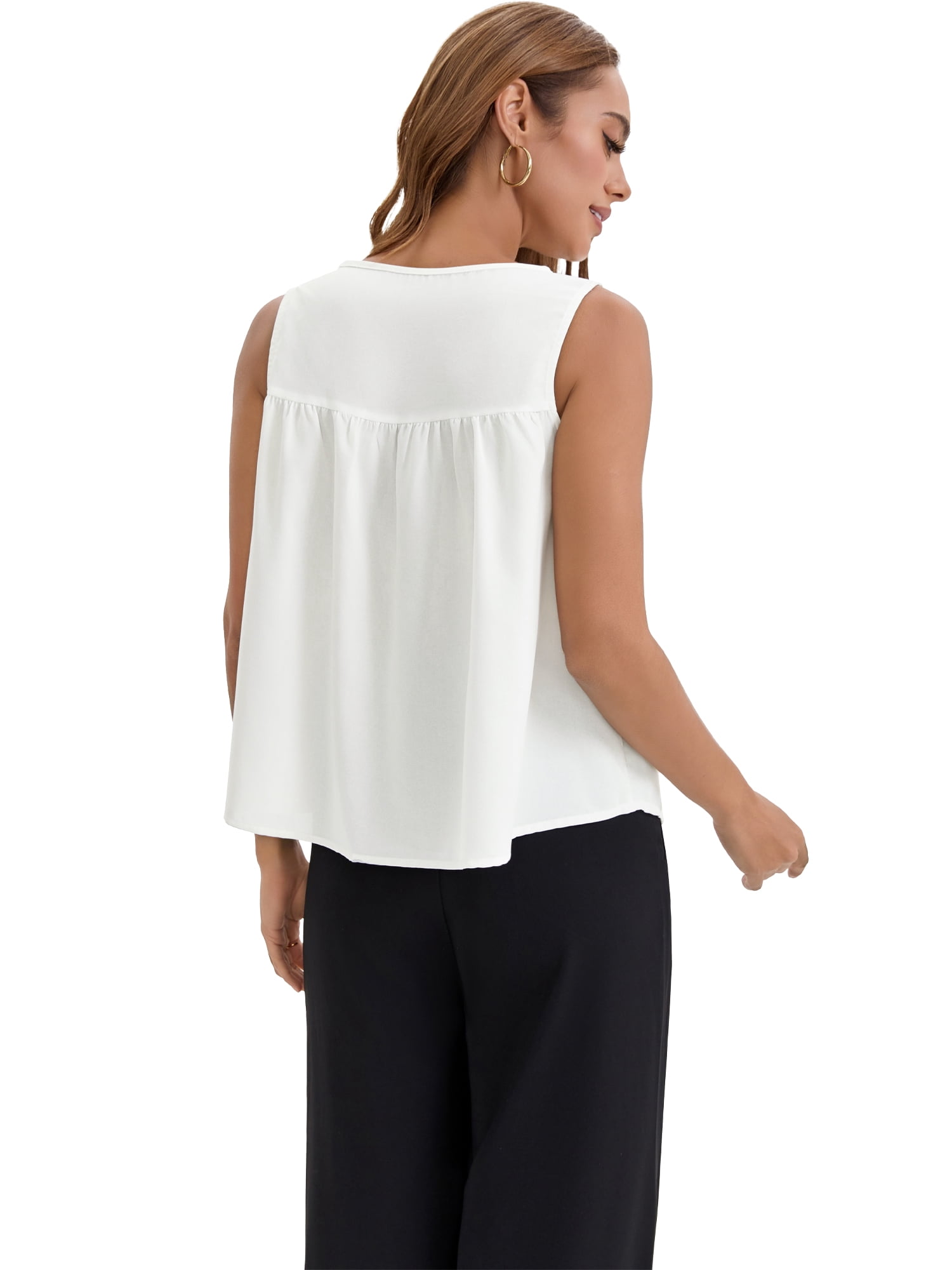 DARING DIVA Women's Babydoll Tank Summer Peplum Sleeveless Casual Flowy Shirts S White