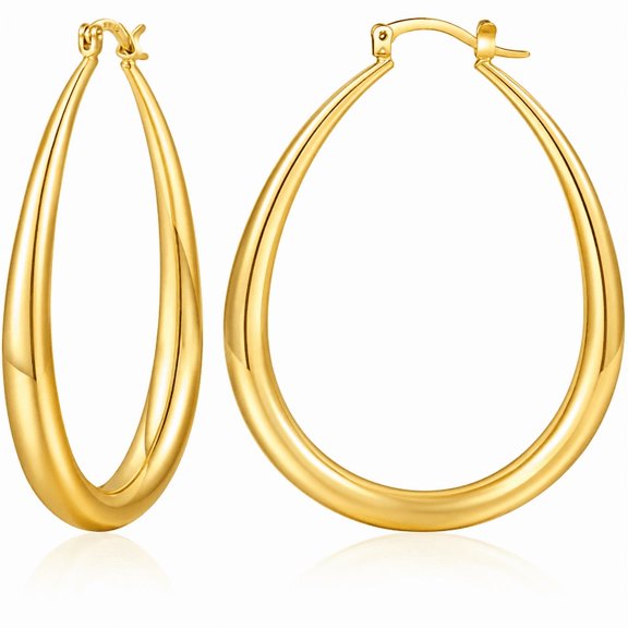 YEUOYEA Gold Teardrop Hoop Earrings for Women, 14K Gold Plated Oval Hoops, Large Lightweight 36mm