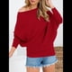 thumbnail image 5 of Suéter de Otoño para Mujer, Informal, de Larga Tipo Murciélago, Holgado, con Hombros Descubiertos, de Punto. Vino Tinto XXL, 5 of 9