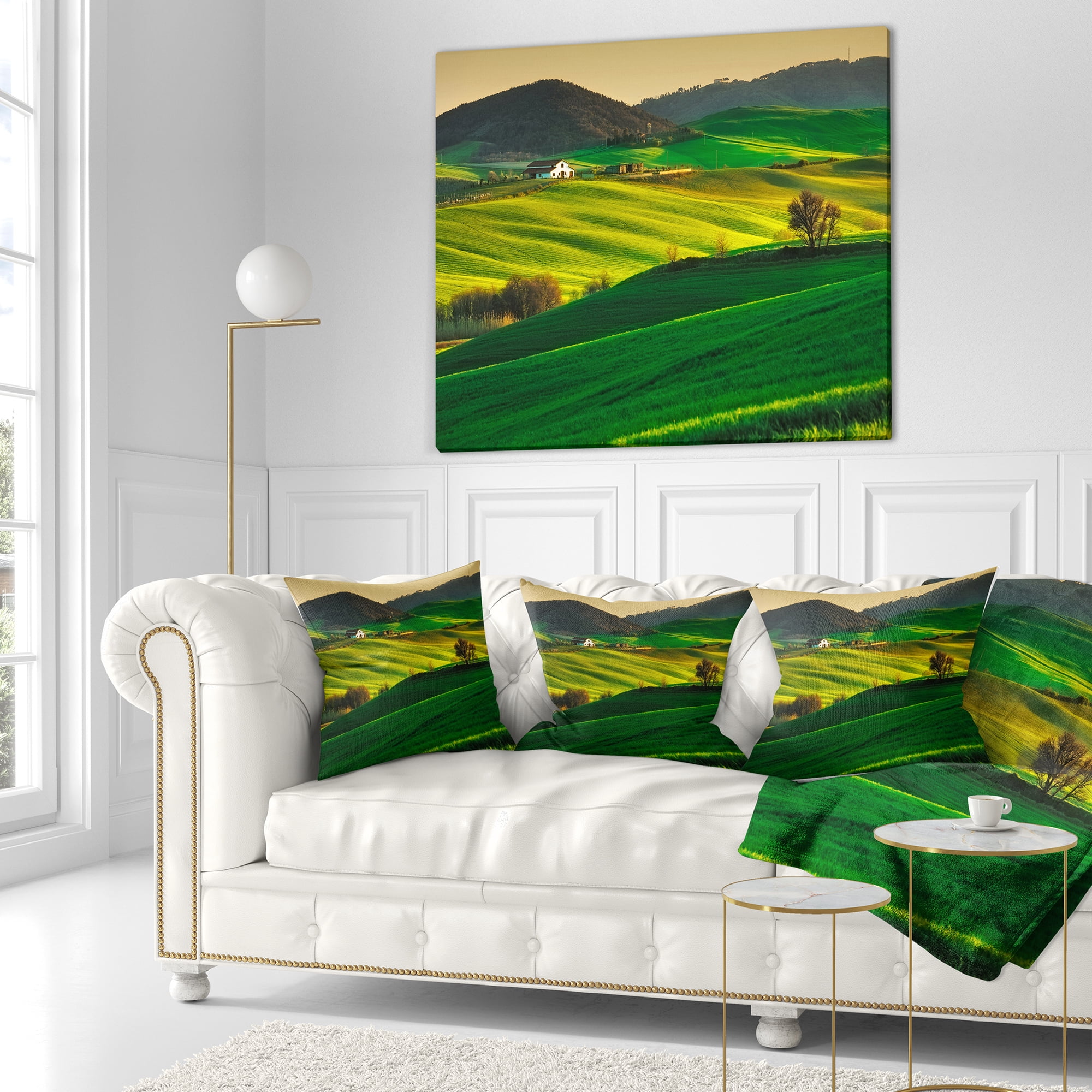 Designart Trees and Farmland Near Volterra - Landscape Printed Throw Pillow - 18x18