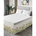 thumbnail image 4 of Spring Wildflowers Bed Skirt Queen Size 16 Inch Drop, Summer Country Plants Leaf Flowers Linen Adjustable Elastic Dust Ruffles Bedskirt for Queen Bed Wrap Around Pleated Mattress Frame Cover, 4 of 9