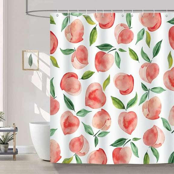 Pink Peach Shower Curtain for Bathroom Allover Fruits Peachy Decorative Bath Curtain 72 x 72 Inch Polyester Fabric Waterproof Bathroom Curtain with 12 Hooks