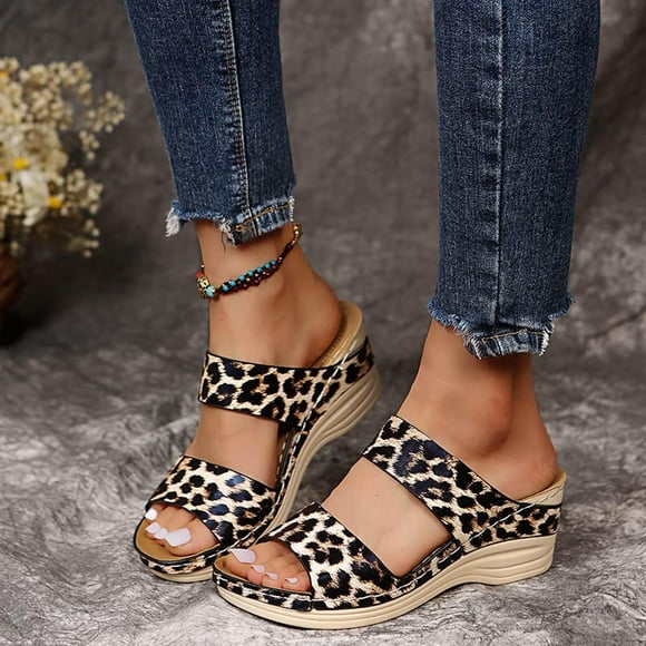 HKEJIAOI Womens Sandals Summer Retro Casual Flowers High-heeled Flat-bottomed Ladies Wedge Slippers