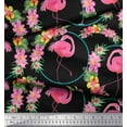thumbnail image 2 of Soimoi Rayon Fabric Floral Wreath & Flamingo Bird Printed Craft Fabric by The Yard 56 Inch Wide, 2 of 3