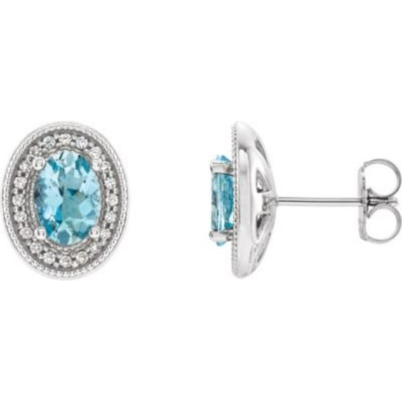 14K White Blue Sapphire & 1/5 CTW Diamond Halo-Style Earrings