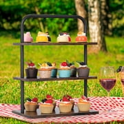 3-Tier Cupcake Stand for 50+ Cupcakes, Large Wood & Metal Dessert Display Tower with Handle, Farmhouse Party Serving Tray for Wedding, Birthday, Vendor Table