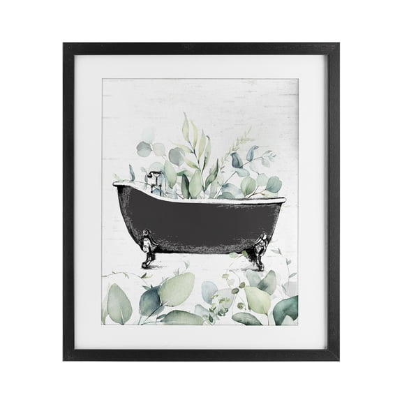 Eucalyptus Leaves Bathtub Black Framed Print Under Glass, design by Lettered and Lined