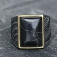 thumbnail image 5 of Titanium Steel Black Turquoise Simple Men's Ring, 5 of 6
