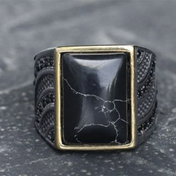 Titanium Steel Black Turquoise Simple Men's Ring