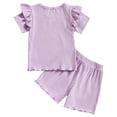 thumbnail image 3 of BULLPIANO Toddler Baby Girl Clothes Summer Outfits Solid Plain Rib Ruffle Short Sleeve T-Shirt Tops + Shorts Cute Outfits Set, 3 of 7