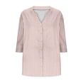 thumbnail image 4 of Craaazy Women's Casual Loose Striped V-Neck 3/4 Sleeve Button Down Blouse with Rolled Cuffs, Lightweight Breathable Tunic Top for Daily Wear Gifts, 4 of 7