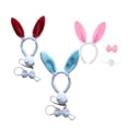 thumbnail image 1 of WORGEOUS 9 piezas de diseño de oreja de conejo de peluche aros de pelo corbatas en forma de lazo corbatas de conejo falso para niños adultos blanco rosa rojo y azul, 1 of 8