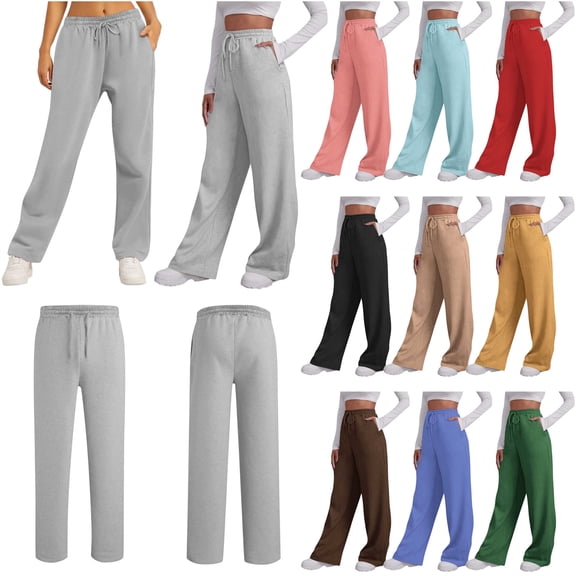QATAINLAV Baggy Sweatpants for Women Drawstring High Waisted Wide Leg Pants Outdoor Fleece Athletic Joggers with Pockets, Blue, XXL