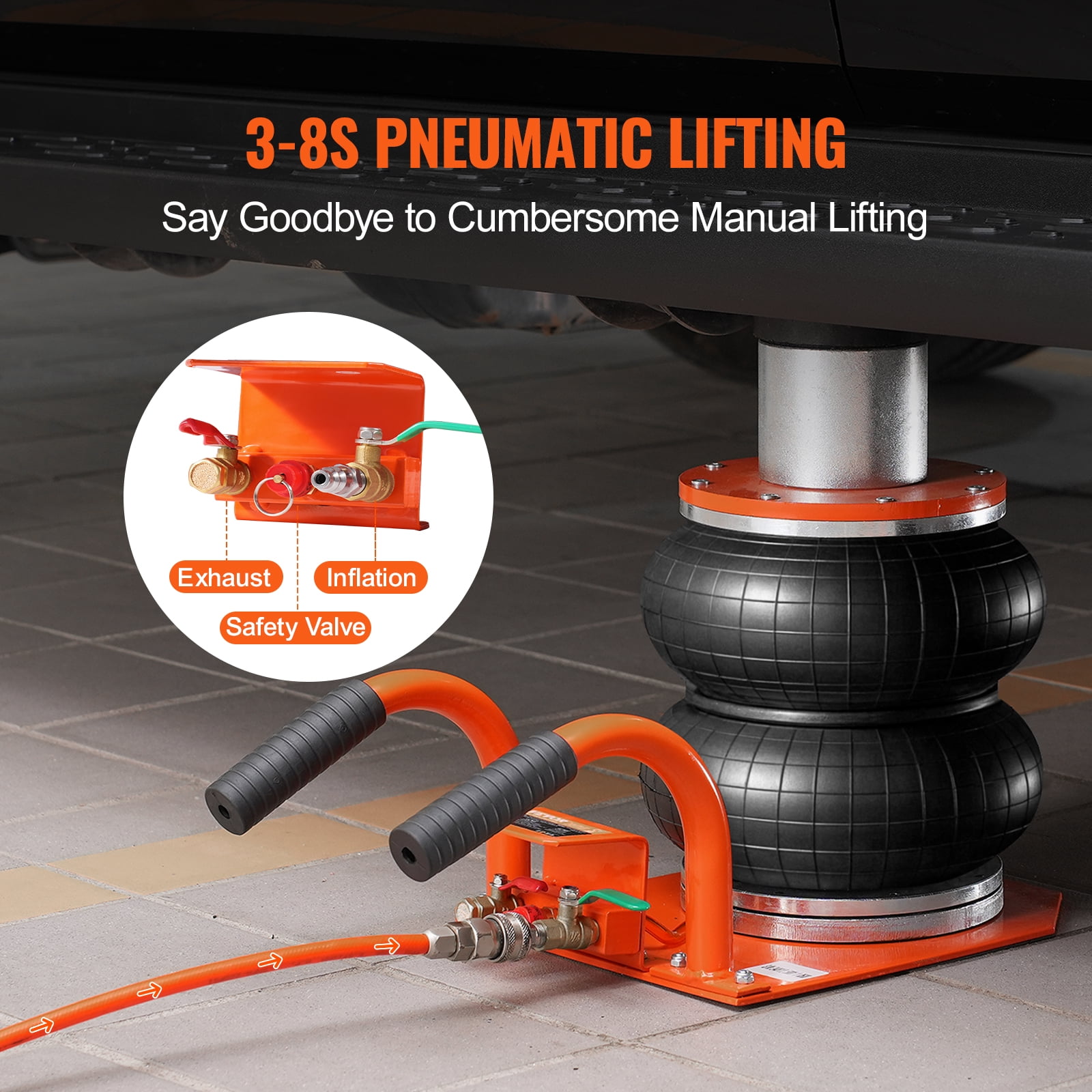 VEVOR Air Jack, 3 Ton/6600 lbs, 3-8S Pneumatic Lifting Jack with Heightened Column & 6 Steel Tubes, Compact, Easy-to-Lift & Space-Saving Jack with Thick Rubber Pad, Fits for Sedan, SUV, Pickup Truck