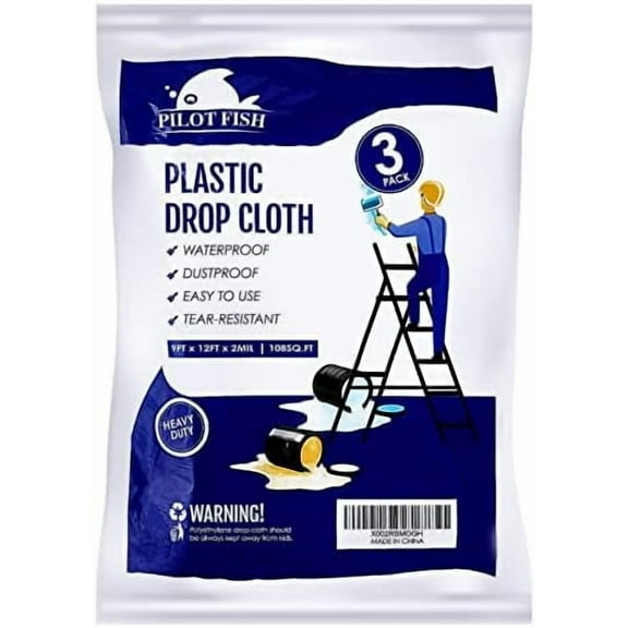 2 Mil Plastic Drop Cloth for Painting, Plastic Sheeting 3 Pack 9x12 Feet Waterproof Drop Cloth Heavy Duty Thick Traps Clear Cloth for Furniture Cover, Dustproof Tear Resistance Couch Cover$$Tools &