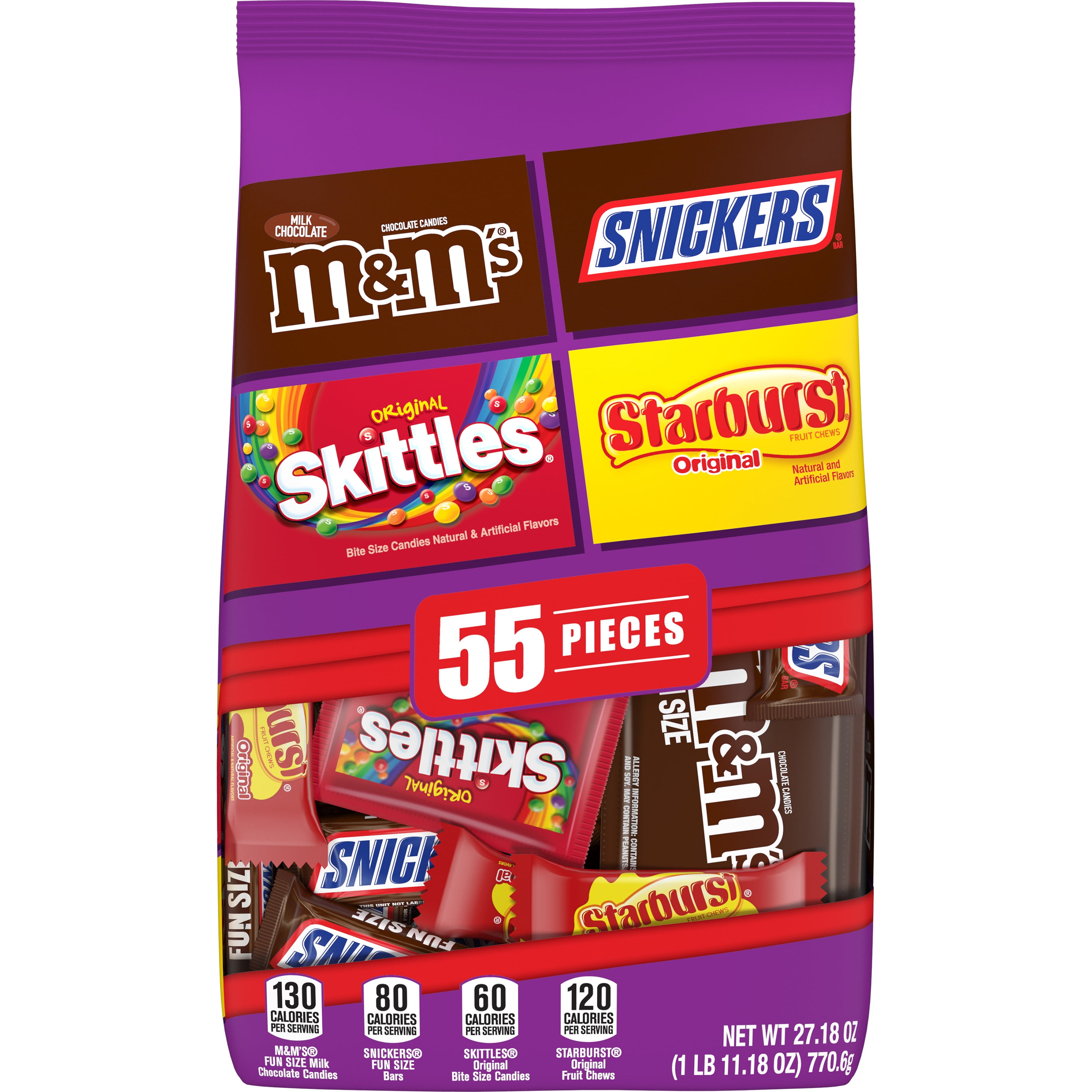 M&M's, Snickers, Skittles Fun Size Candy, Party Size - 55 Ct