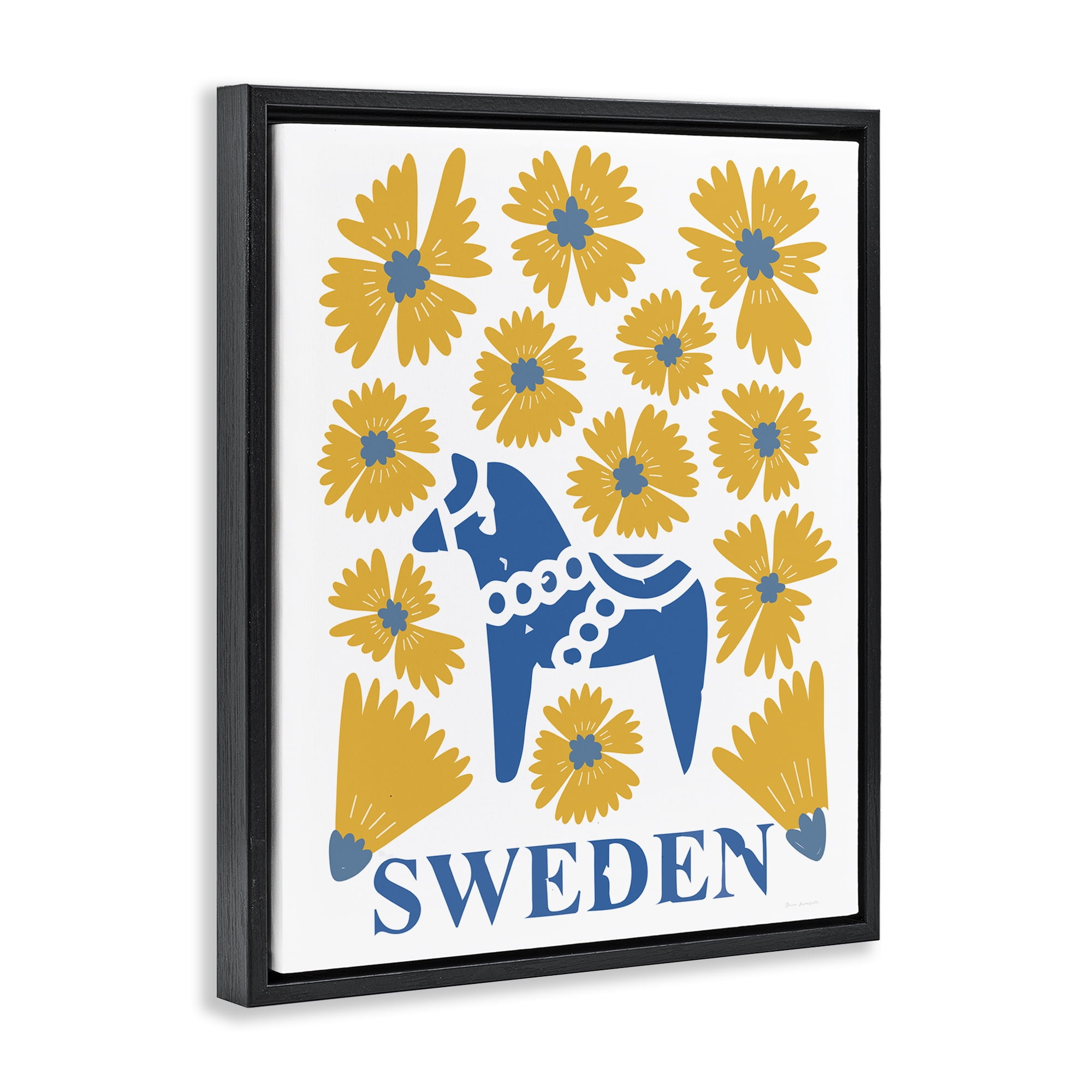 Stupell Industries Swedish Folk Flowers Black Framed Floater Canvas Wall Art, design by Omar Escalante