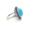 thumbnail image 4 of Turquoise Sapphire and Diamond Halo Cocktail Ring Platinum 11.60Cttw Size 9.5, 4 of 6