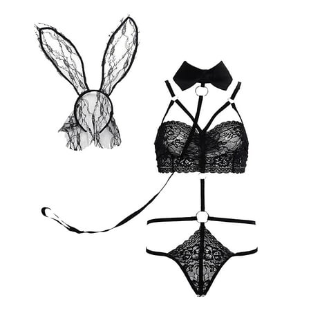 

Zuwimk Lingerie For Women Plus Size Lingerie for Women Halter Chemise Open Front Lingerie Nightwear Black One Size