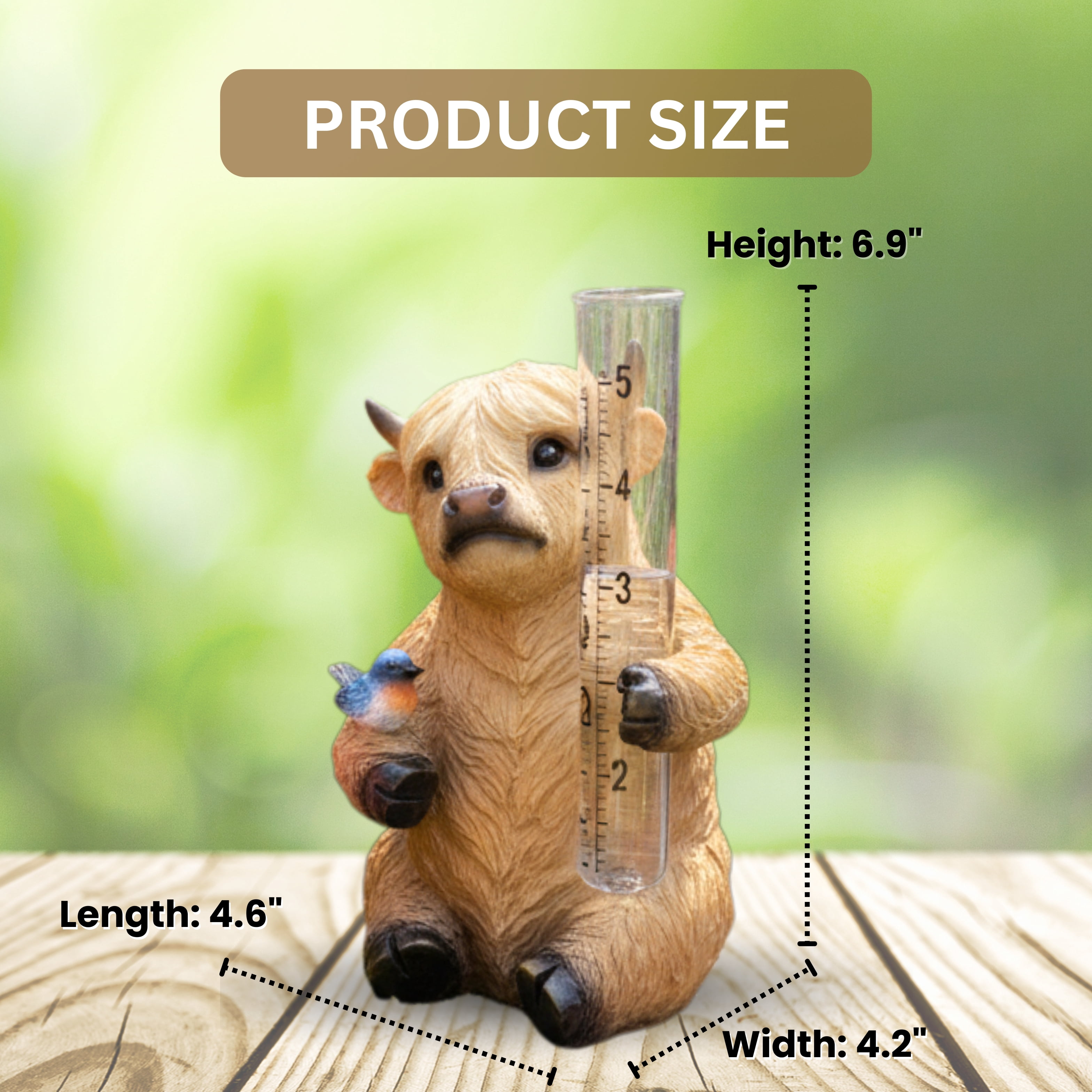 Highland Cow Rain Gauge – Outdoor Resin Garden Decor, Rustic Farmhouse Yard Statue