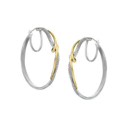 Duet 1/4 ct Diamond Hoop Earrings in Sterling Silver & 14kt Gold